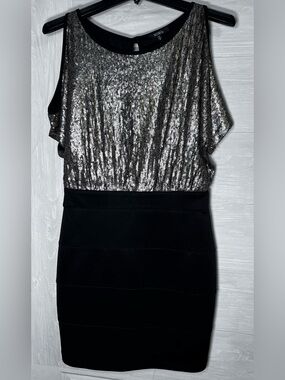 XOXO Silver Sequin Top Black Mini Dress